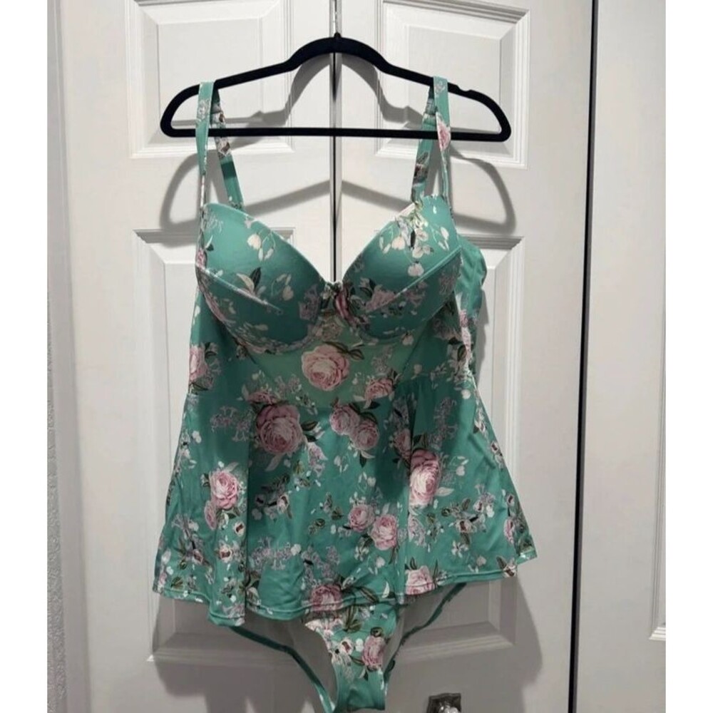Torrid Mint Floral Push-Up Demi Skater Swimsuit Size 3X